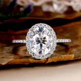 ISOLARA Oval Cut Moissanite Halo Engagement Ring Pave Bridal Ring